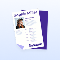 A modern resume template with a headshot and sections for work experience and education.