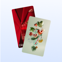 Two Christmas wallpaper templates: one featuring a festive red cocktail, the other a collection of 3D Christmas ornaments.