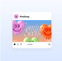 An Instagram post template for a 'Coming Soon' announcement, featuring colorful 3D smiling hearts in the background.